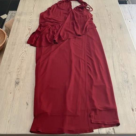 🆕 REISS Xena Midi Backless Strappy Cocktail Dress in Dark Red Size 10 US