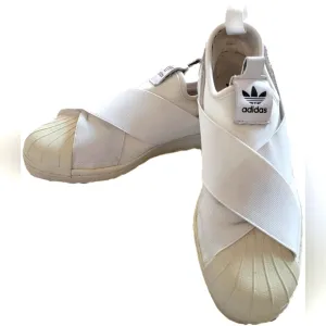 Adidas Women's Superstar Slip-On White Casual Sneakers - Size 6.5 - EUC