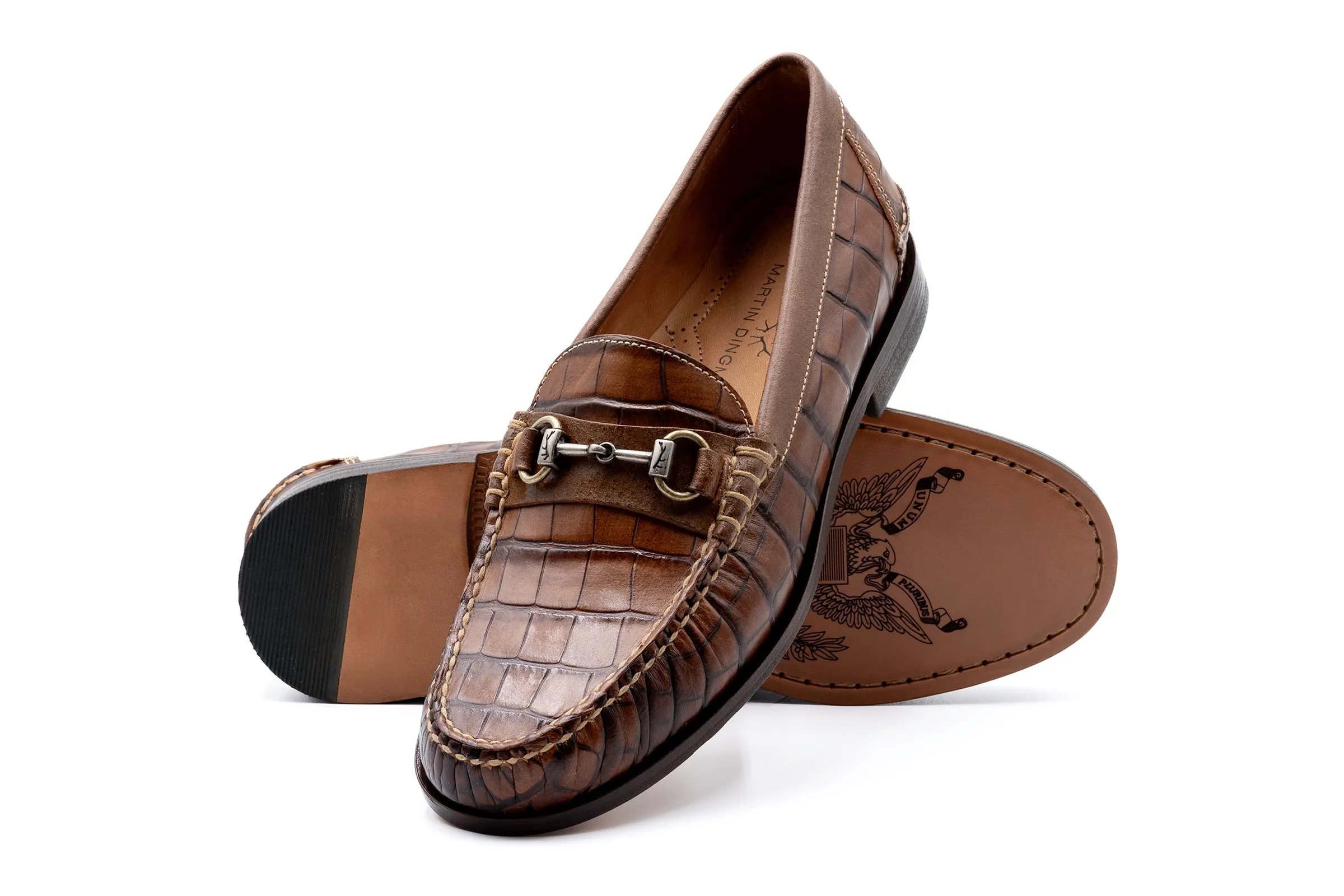 All American Alligator Grain Horse Bit Loafers - Chestnut