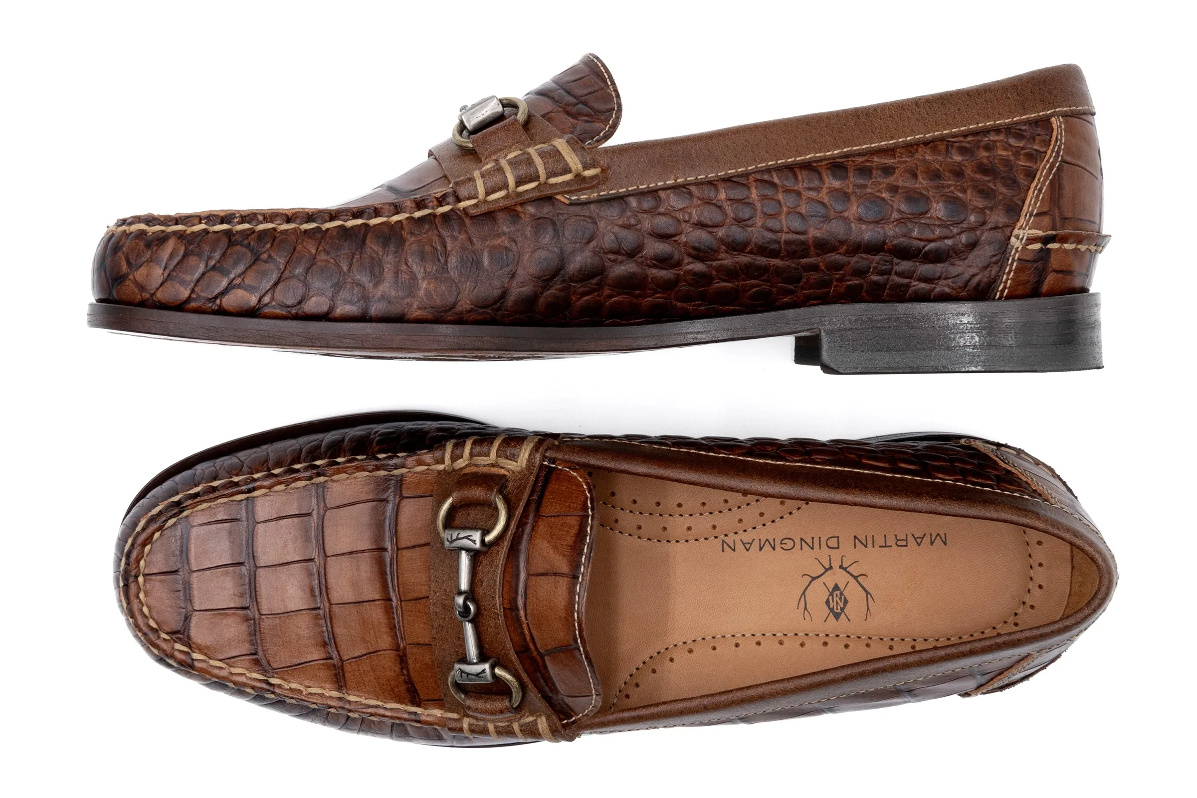 All American Alligator Grain Horse Bit Loafers - Chestnut
