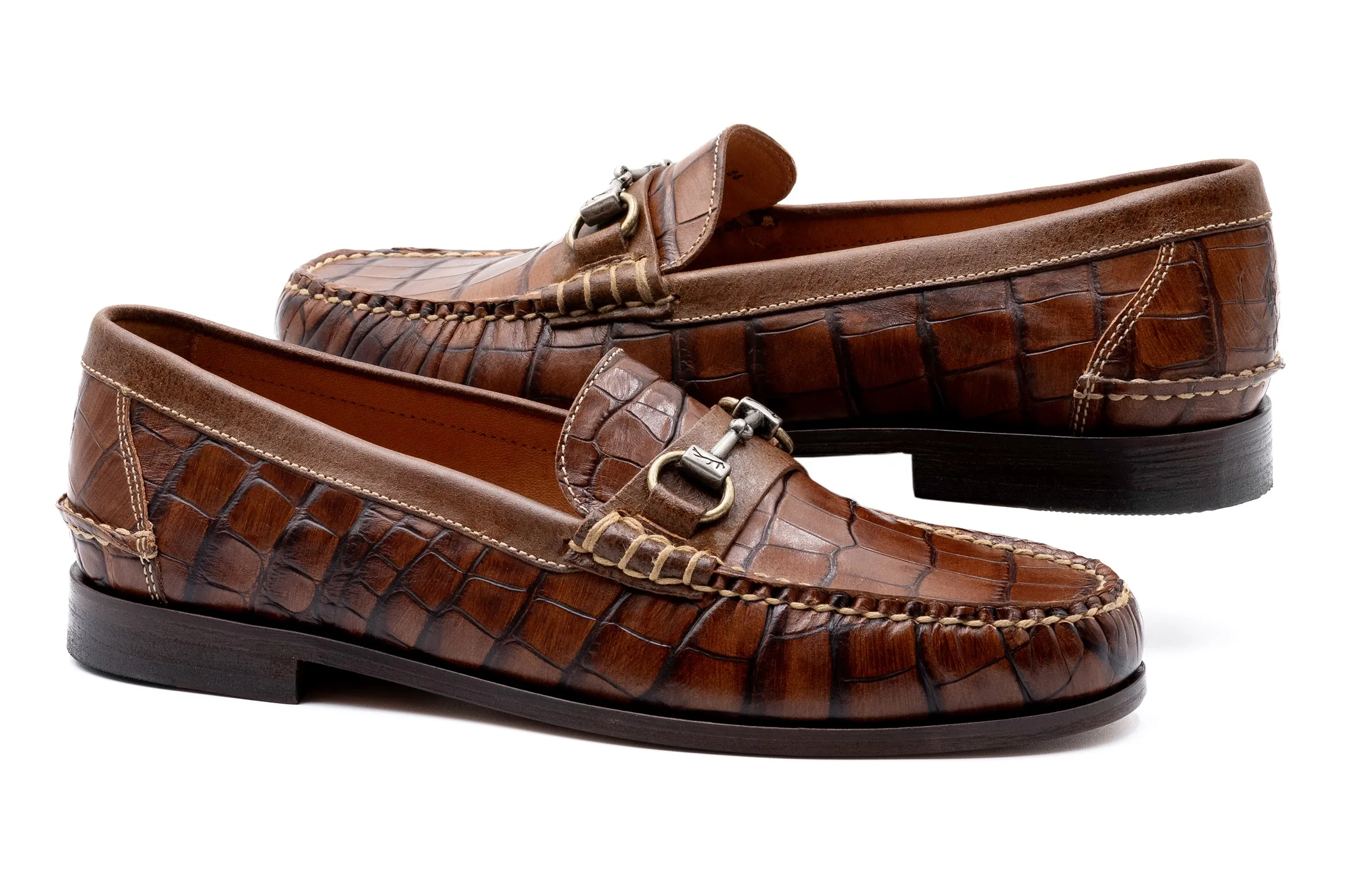 All American Alligator Grain Horse Bit Loafers - Chestnut