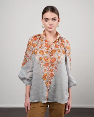 andie billow blouse - dusty blue floral dblf