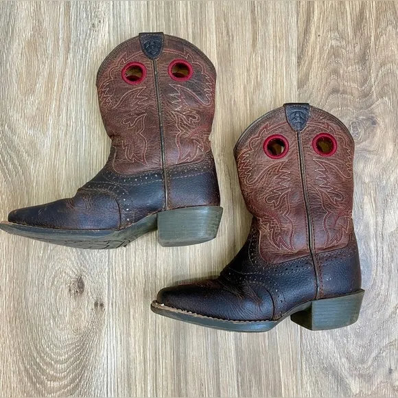 Ariat Heritage Roughstock Cowboy Western Boots Brown Leather Youth Size 12.5