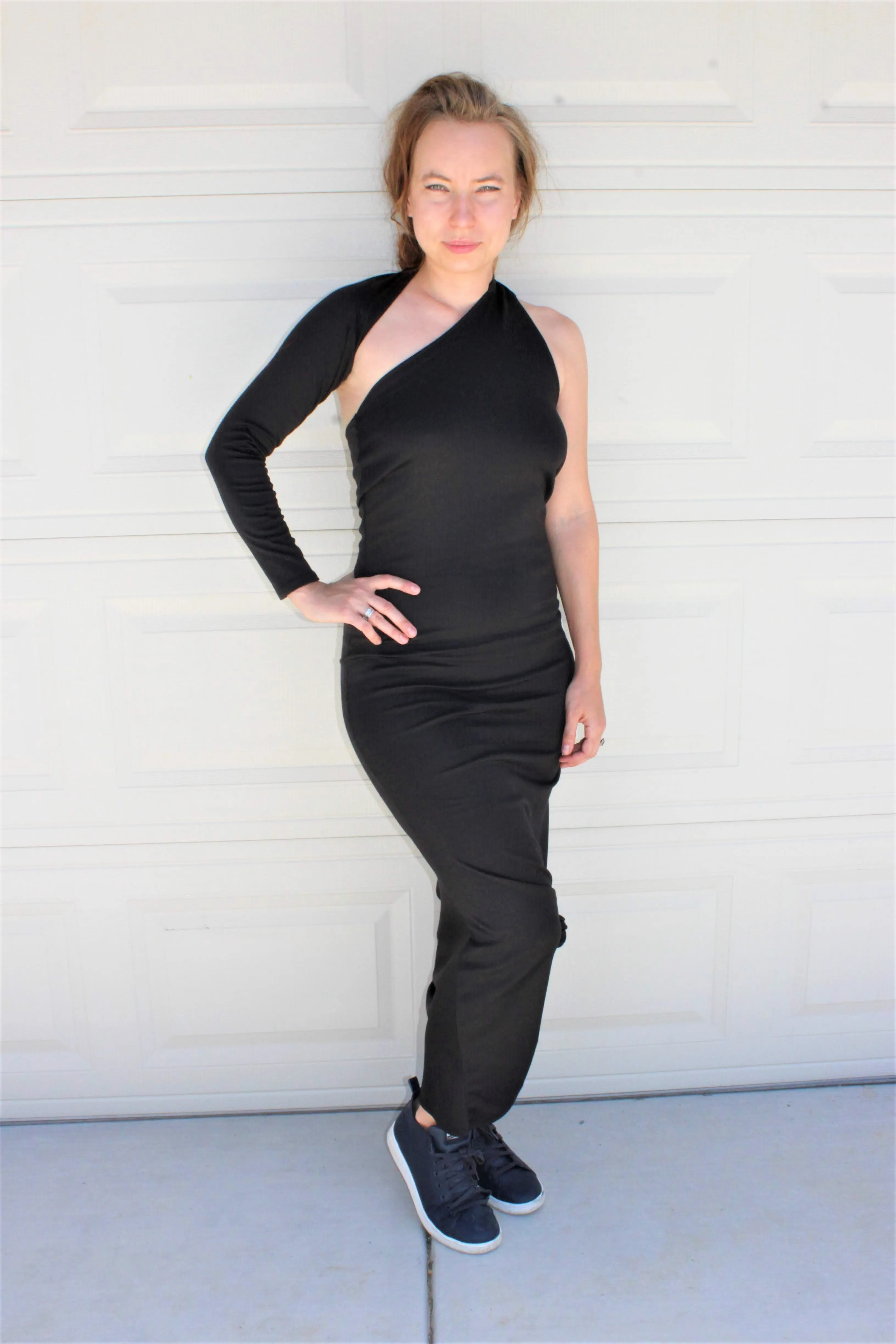 Asymmetric One-Sleeve Jersey Dress