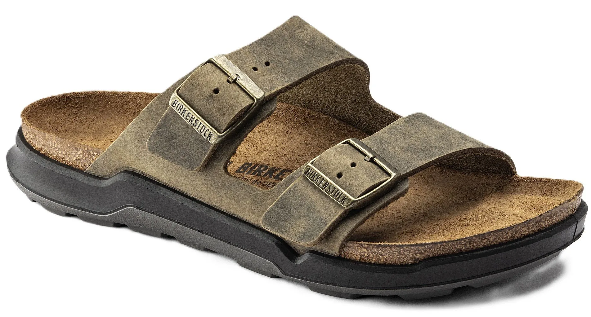 Birkenstock Arizona Rugged Sandals - Faded Khaki Oiled Leather | Polyurethane Sole