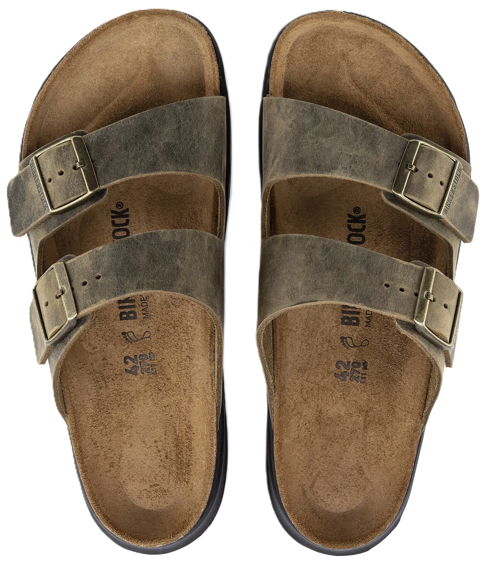 Birkenstock Arizona Rugged Sandals - Faded Khaki Oiled Leather | Polyurethane Sole