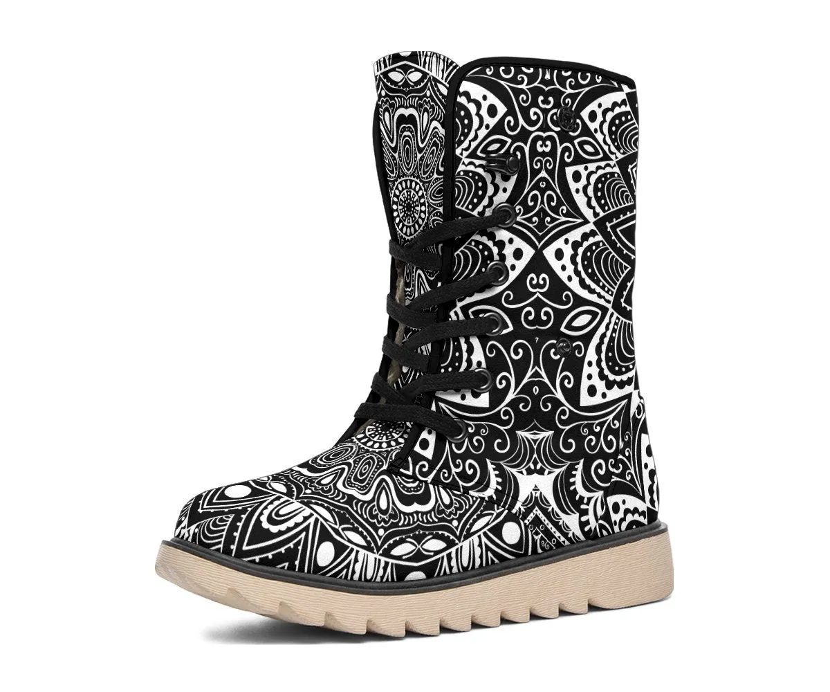 Black and White Mandala Polar Boots