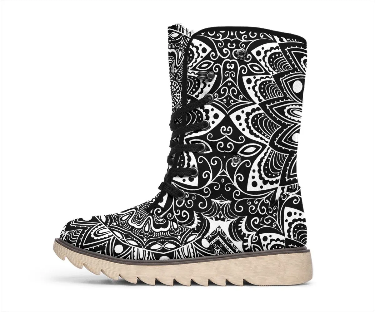 Black and White Mandala Polar Boots