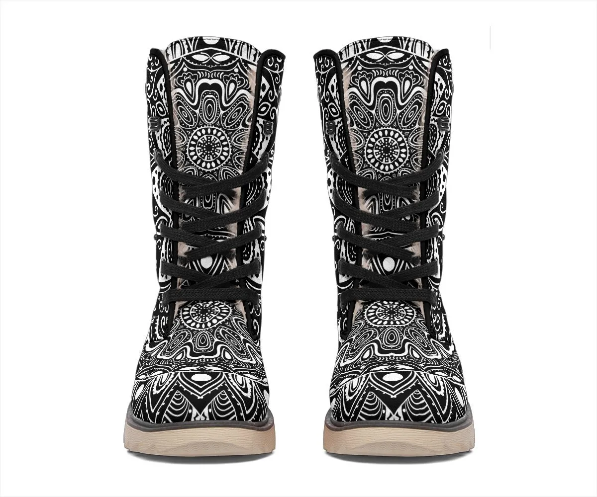 Black and White Mandala Polar Boots