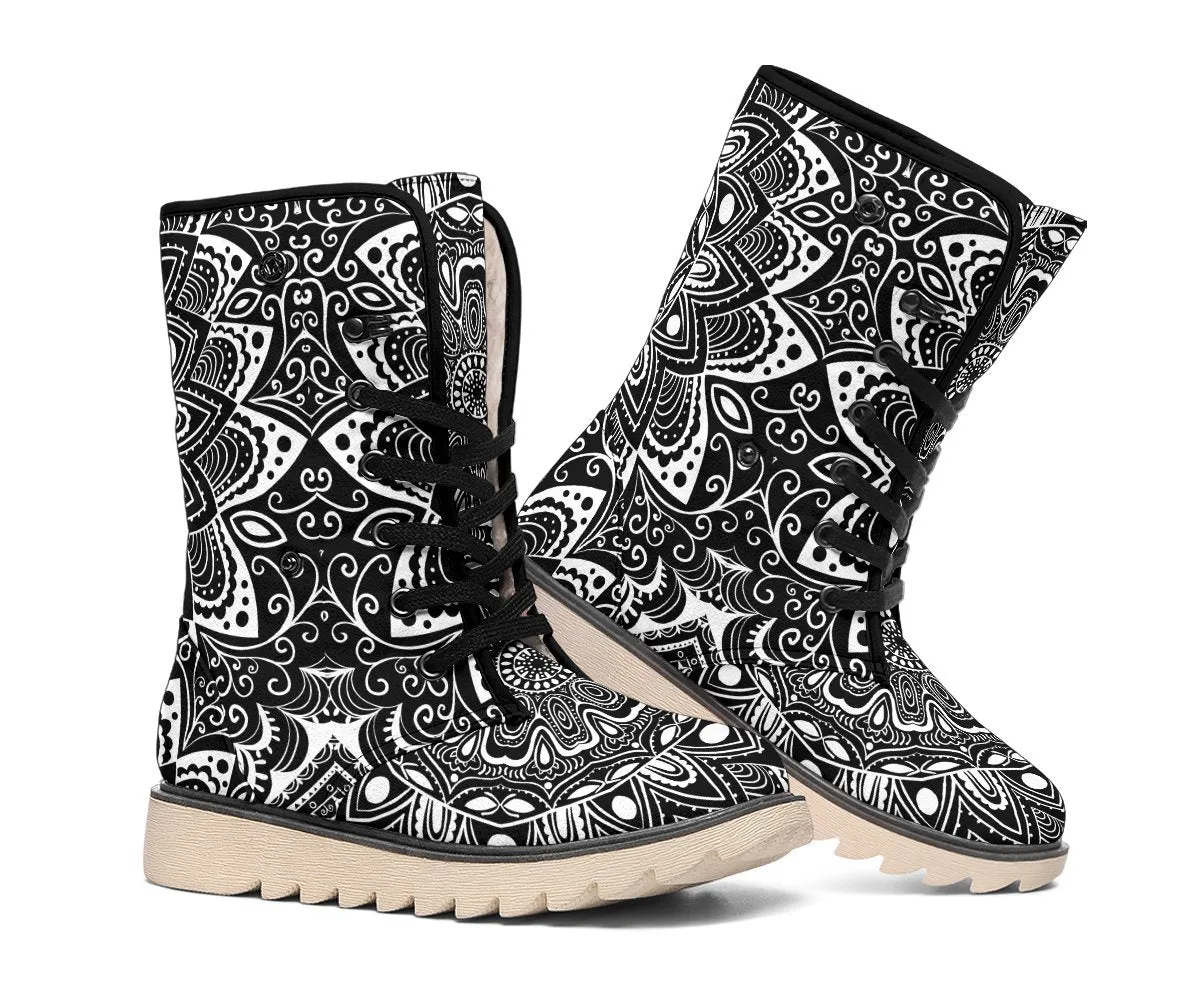Black and White Mandala Polar Boots