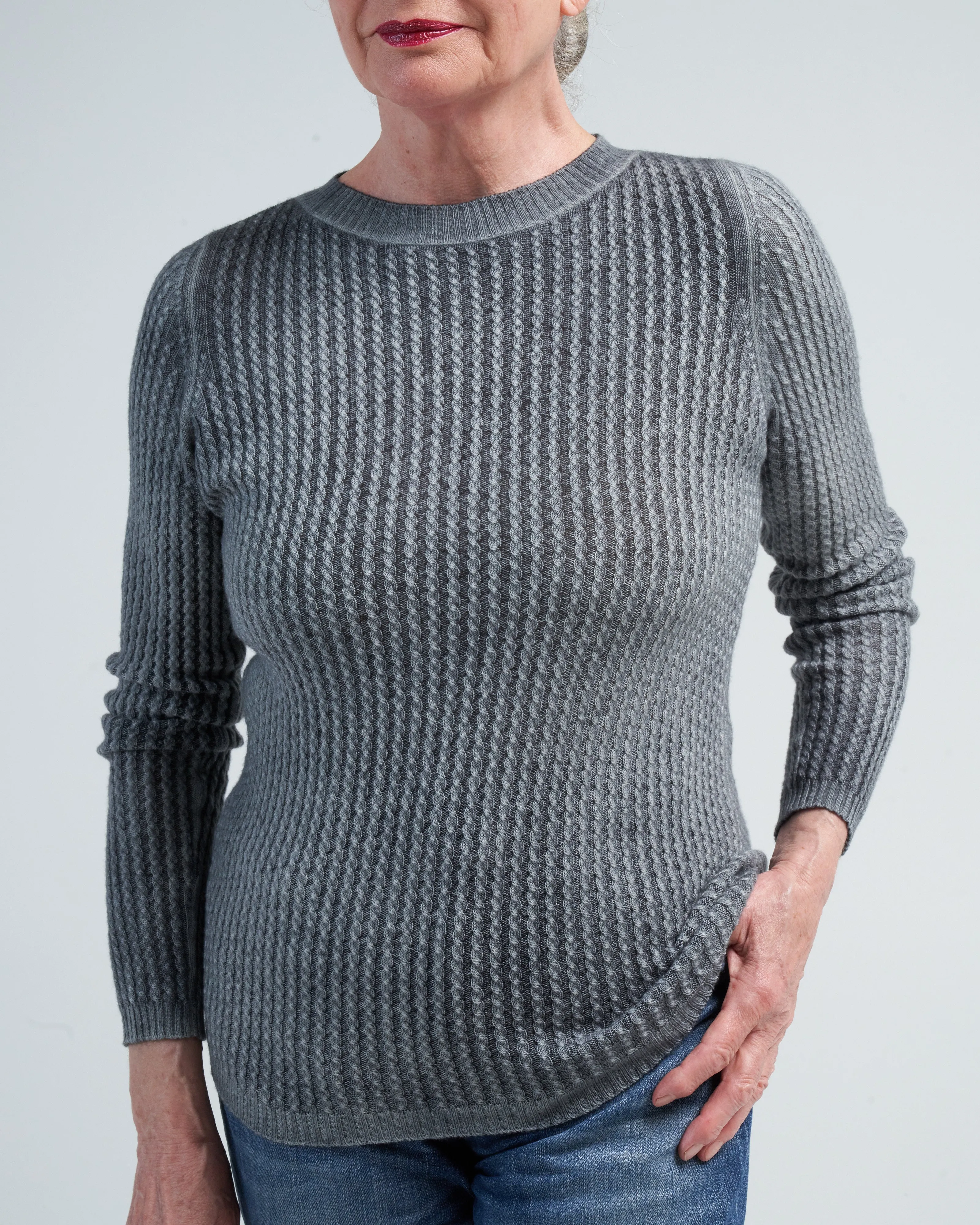 boat neck pullover with small cables - n/ghiaccio