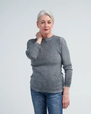 boat neck pullover with small cables - n/ghiaccio