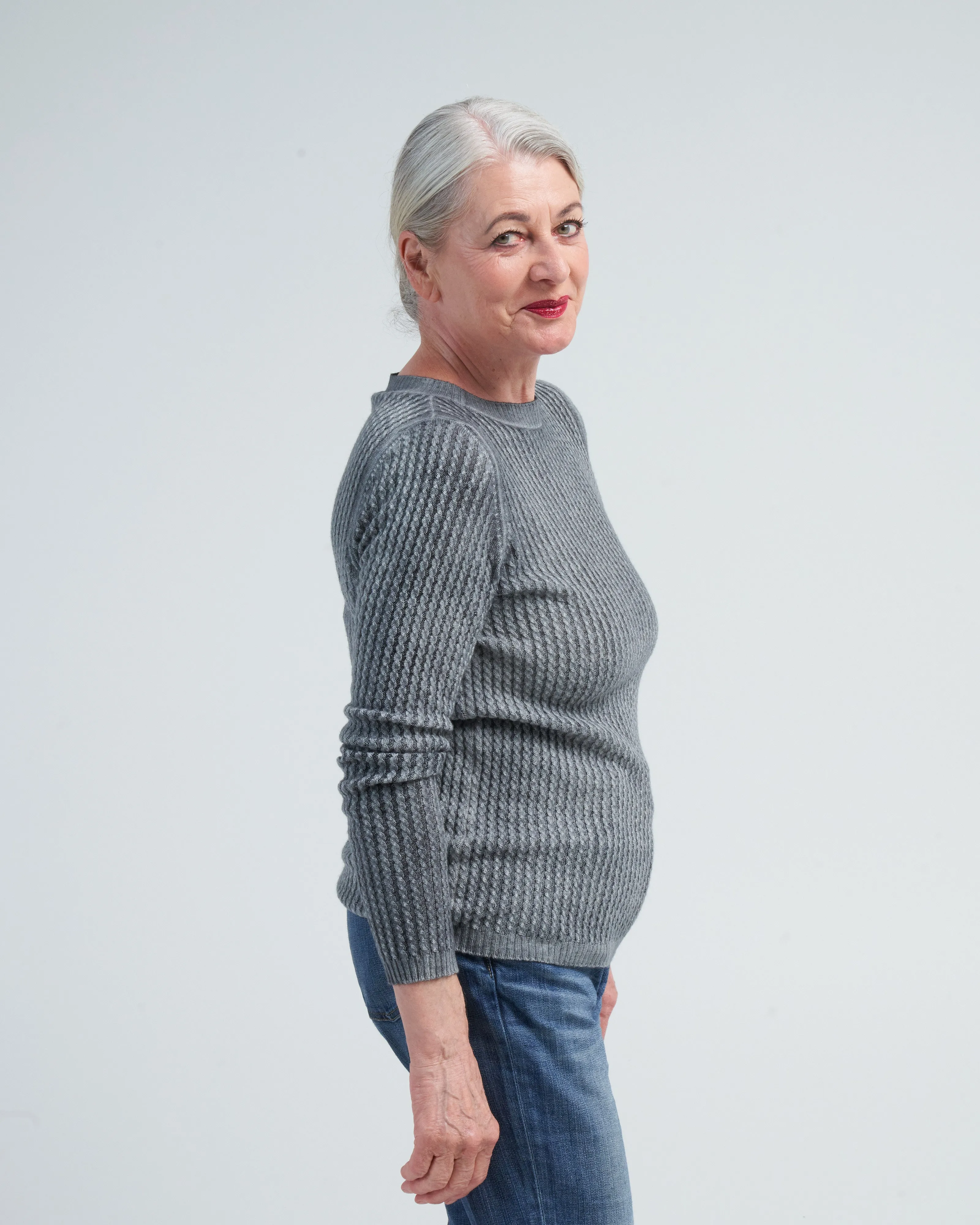 boat neck pullover with small cables - n/ghiaccio