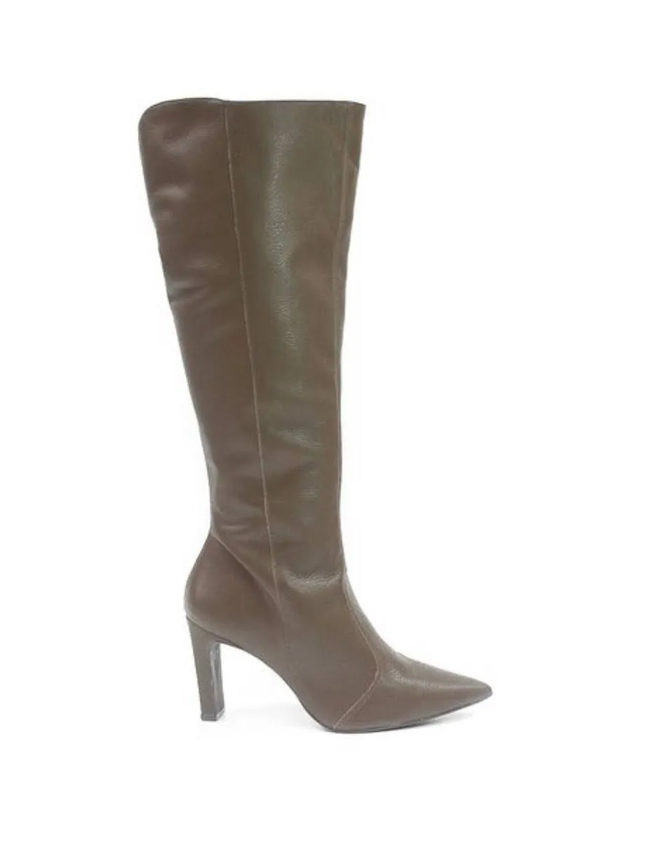 Brown Leather Knee High Pointed Boots