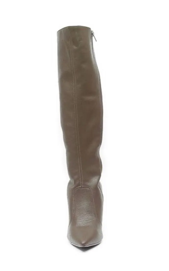 Brown Leather Knee High Pointed Boots
