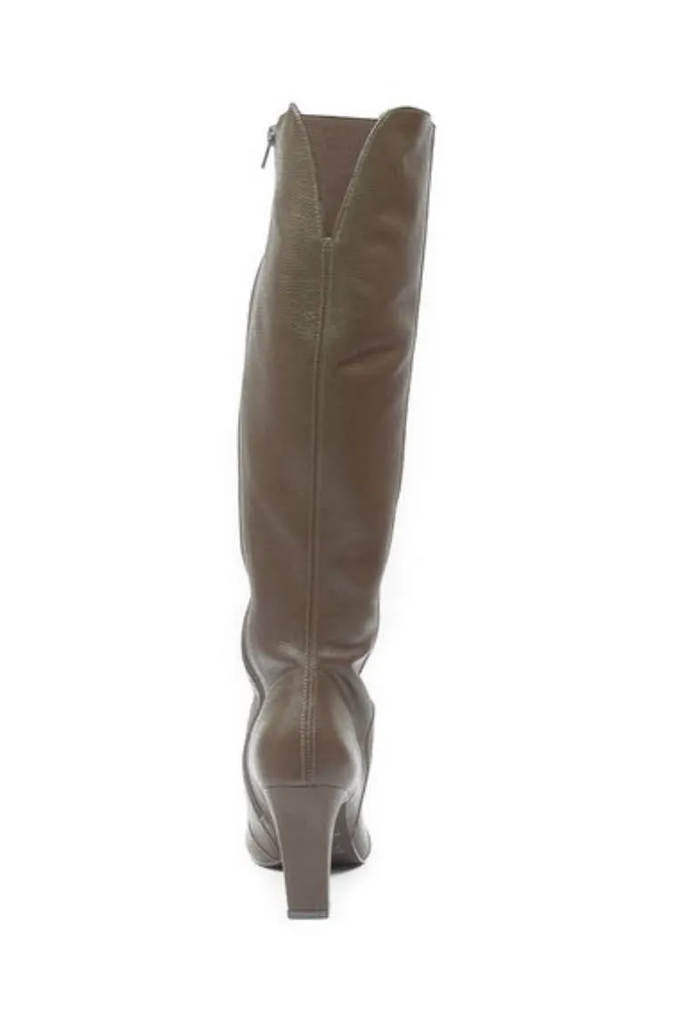 Brown Leather Knee High Pointed Boots