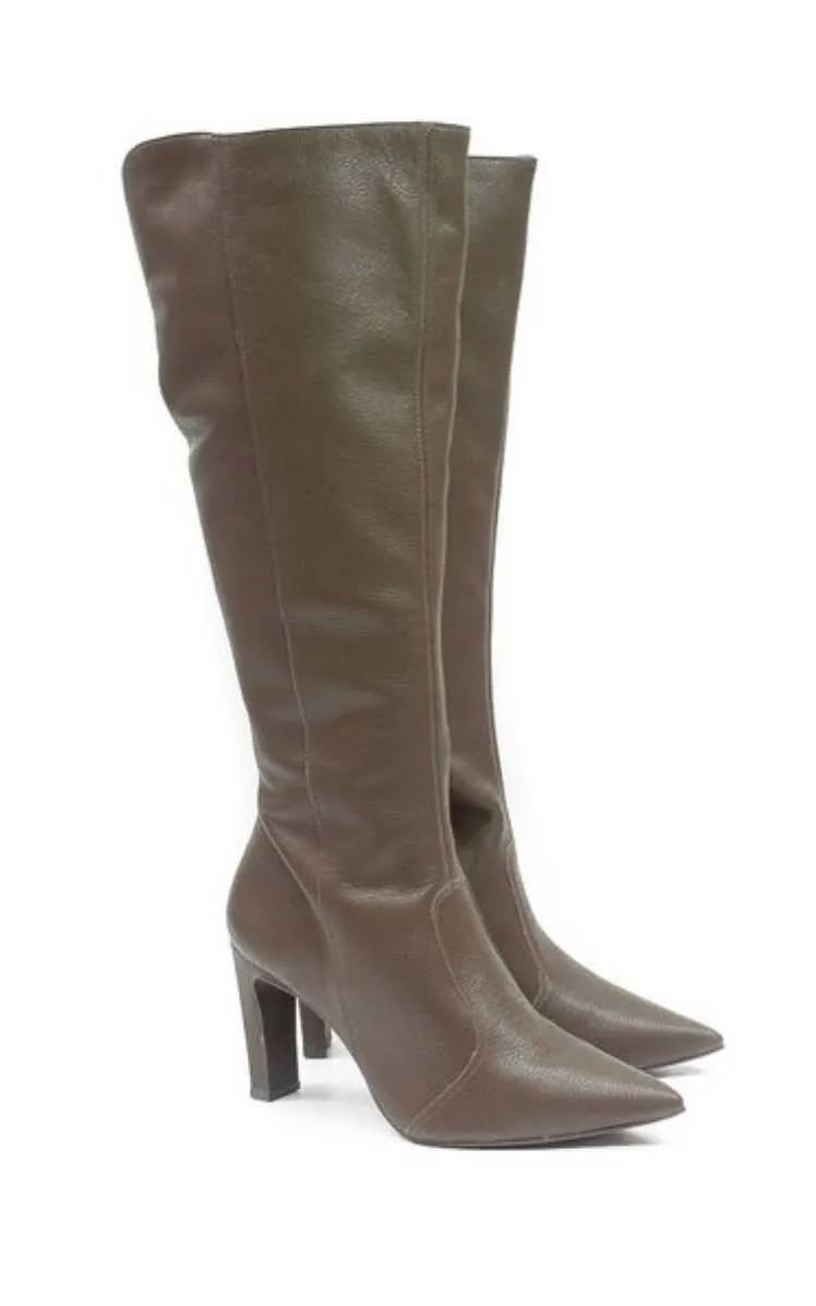 Brown Leather Knee High Pointed Boots