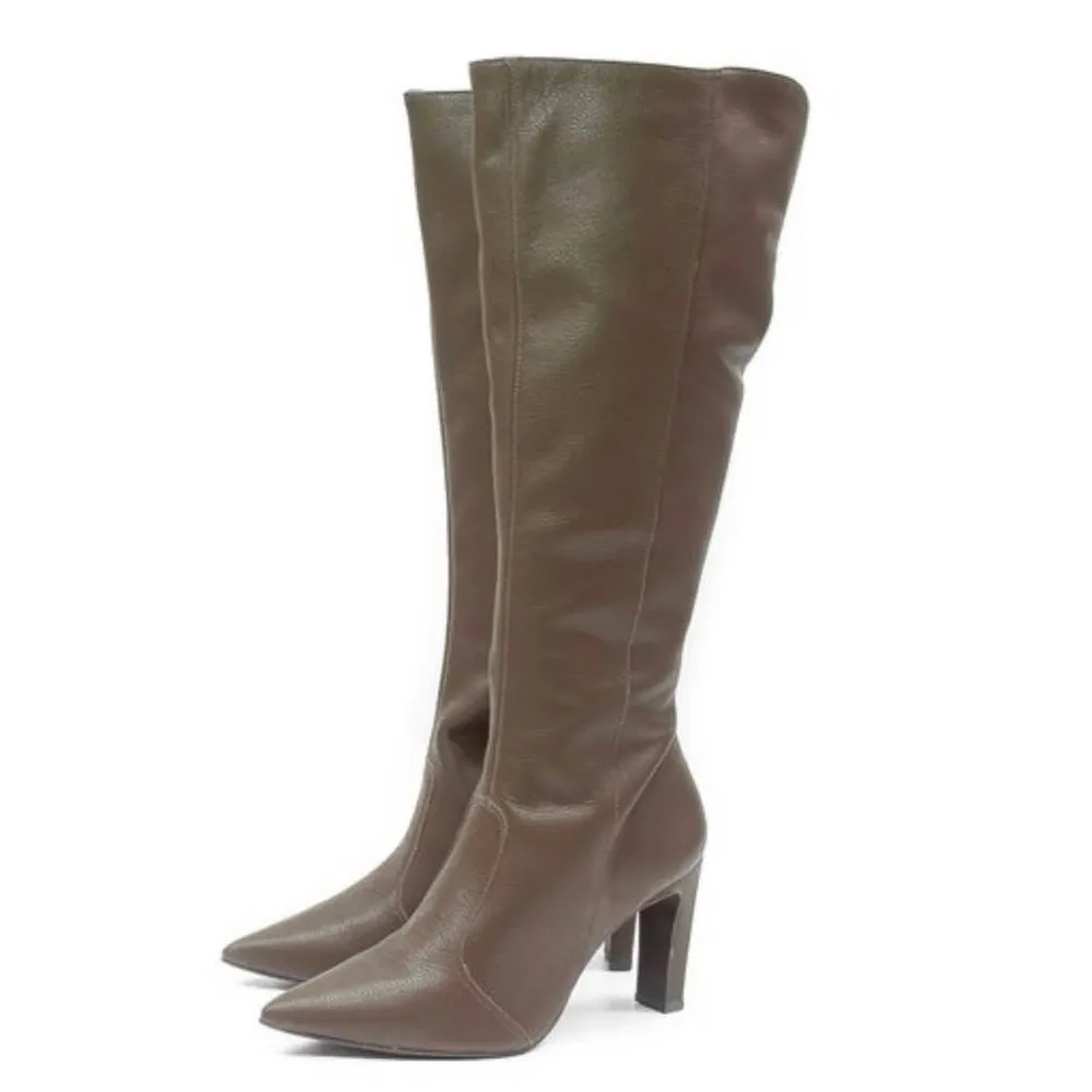 Brown Leather Knee High Pointed Boots