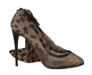 Brown Leopard Tulle Pumps Boots
