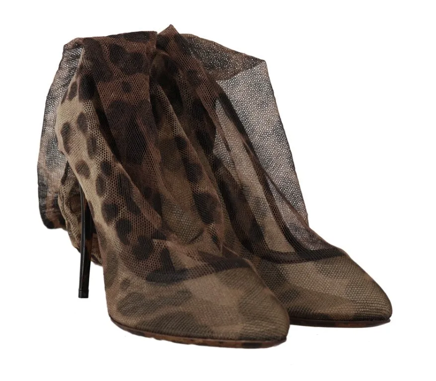 Brown Leopard Tulle Pumps Boots