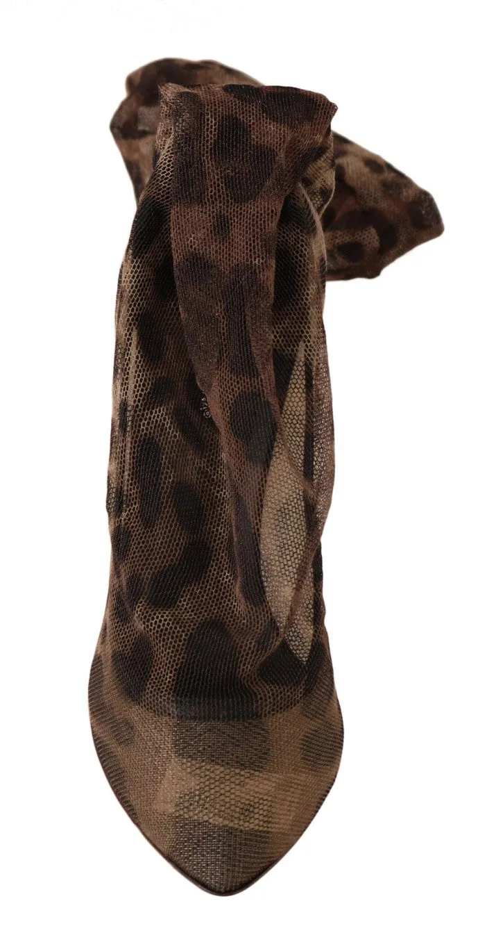 Brown Leopard Tulle Pumps Boots