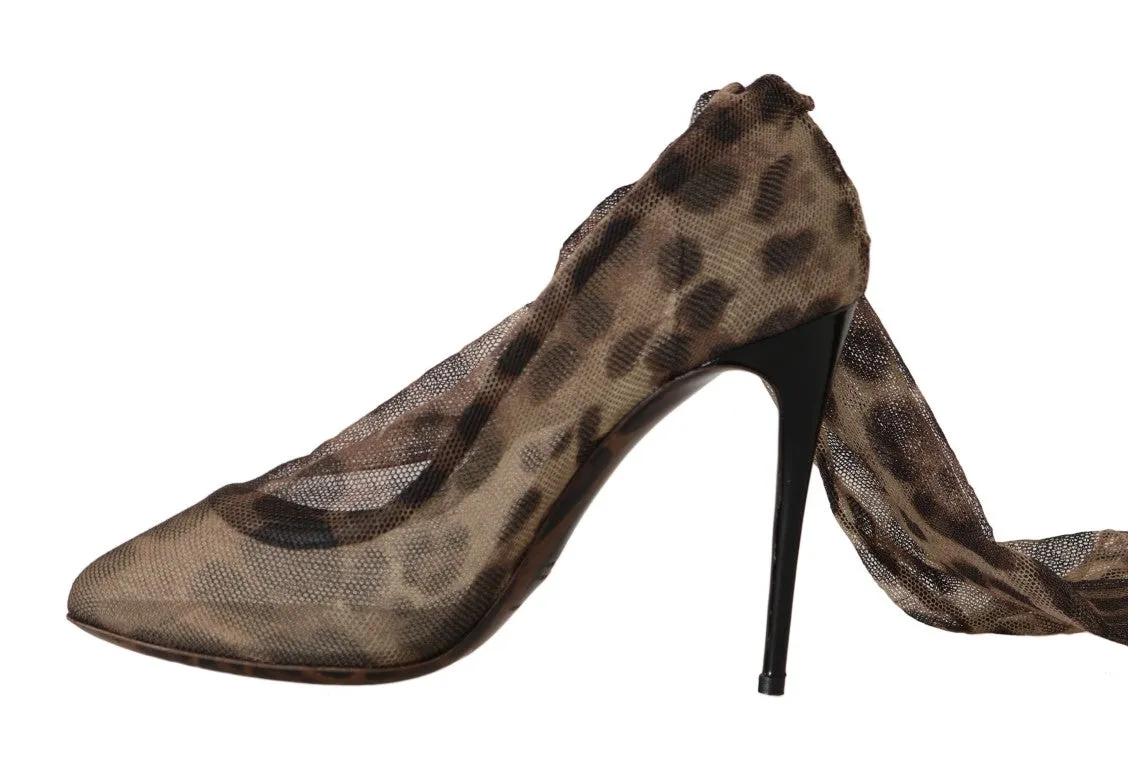Brown Leopard Tulle Pumps Boots