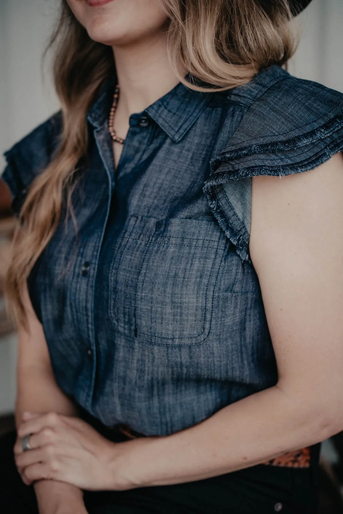 'Carriage' Ariat Indigo Ruffle Sleeve Top (XS - XXL)