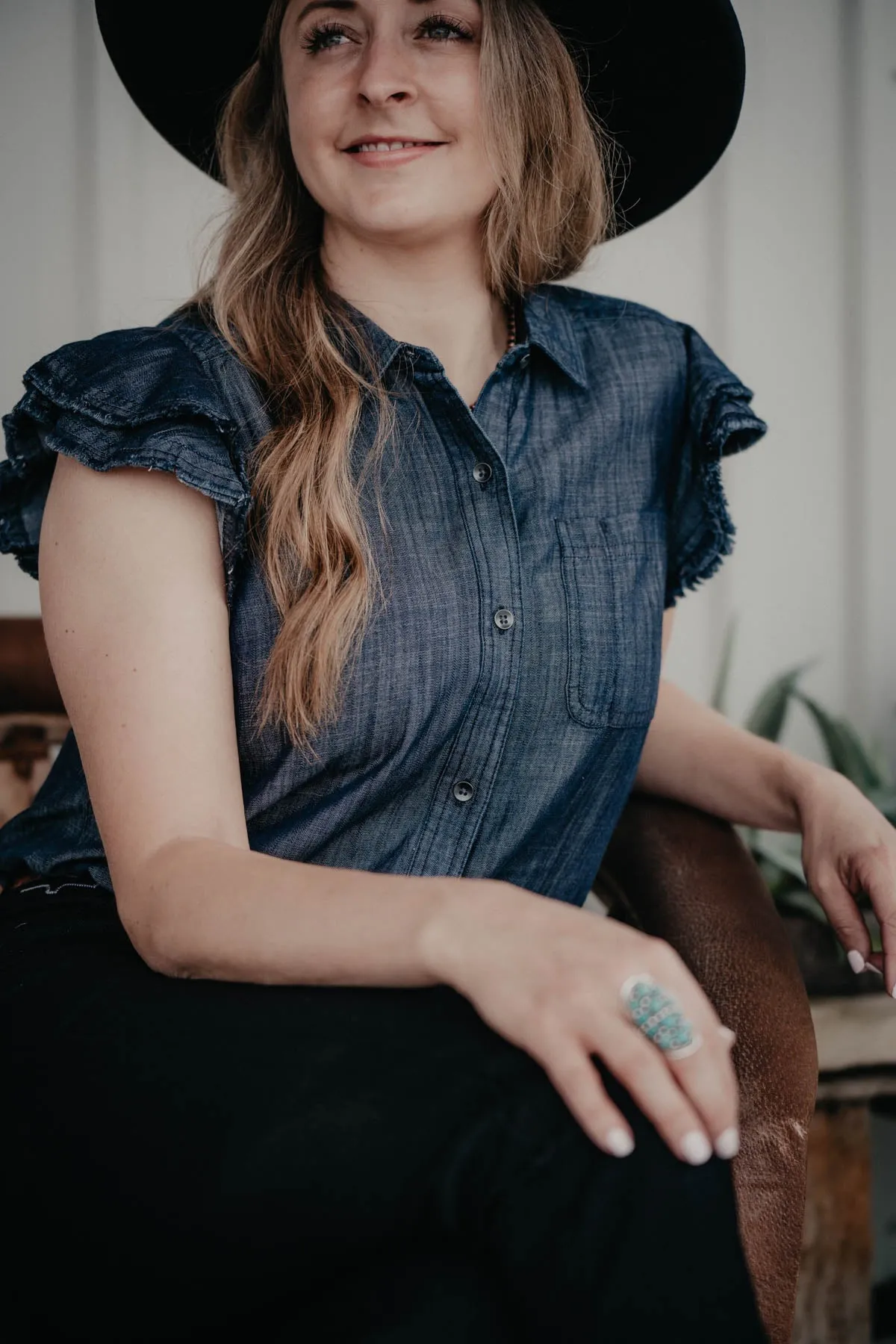 'Carriage' Ariat Indigo Ruffle Sleeve Top (XS - XXL)