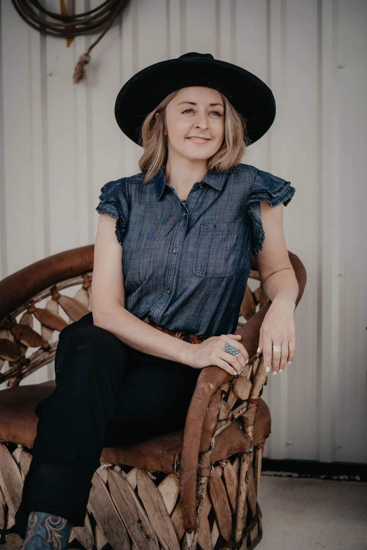 'Carriage' Ariat Indigo Ruffle Sleeve Top (XS - XXL)