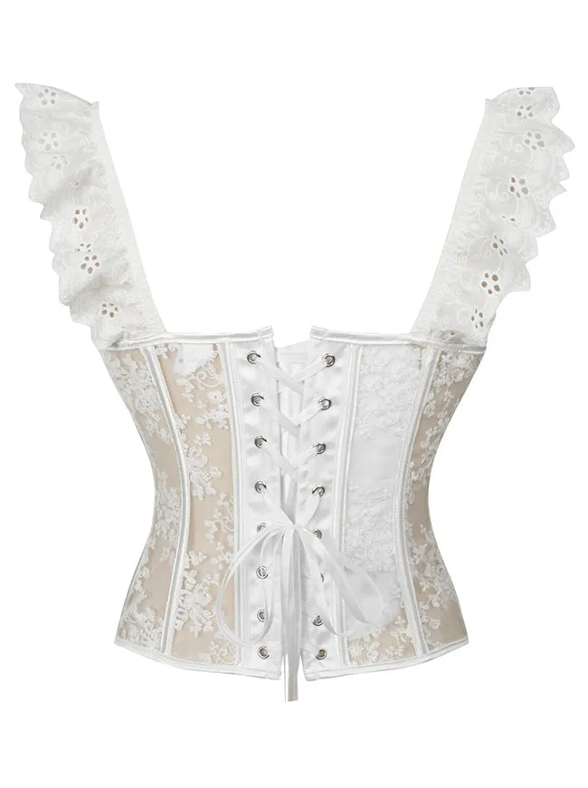 Charmian Women See-through Mesh Floral Lace Bustier Corset Top with Straps Party Crop Top