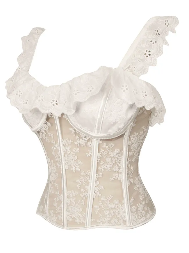 Charmian Women See-through Mesh Floral Lace Bustier Corset Top with Straps Party Crop Top