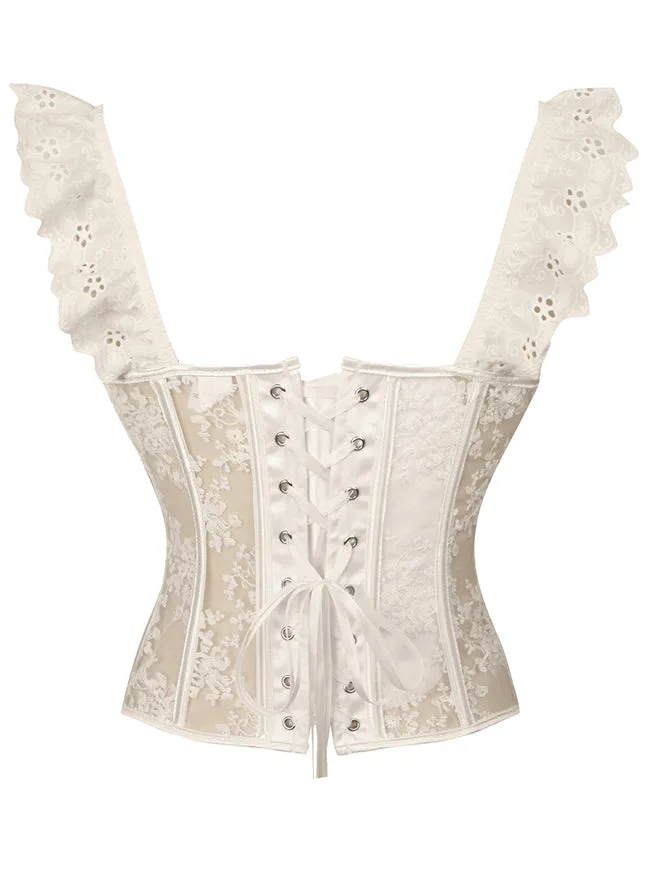 Charmian Women See-through Mesh Floral Lace Bustier Corset Top with Straps Party Crop Top