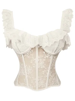 Charmian Women See-through Mesh Floral Lace Bustier Corset Top with Straps Party Crop Top