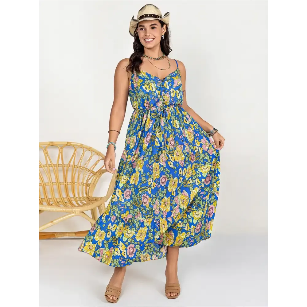 Chic Drawstring Ruffle Hem Maxi Dress
