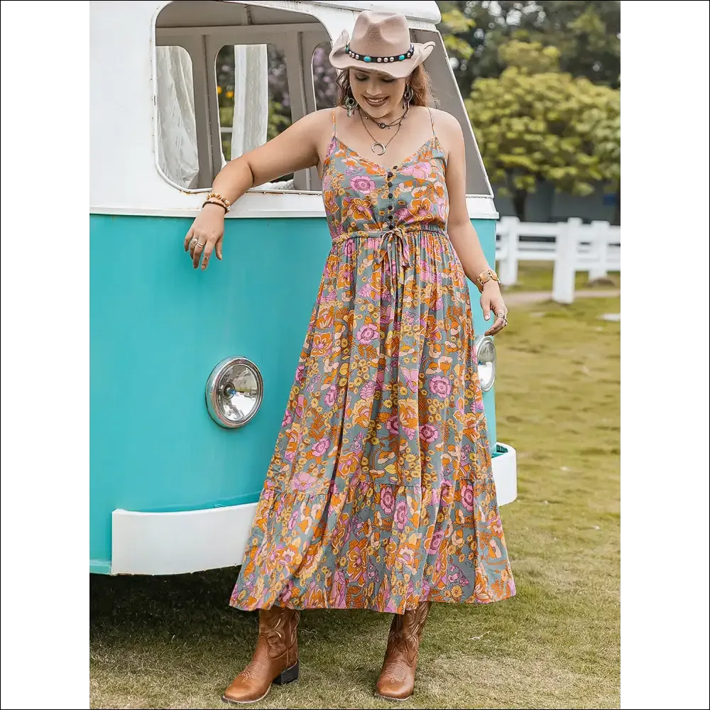 Chic Drawstring Ruffle Hem Maxi Dress