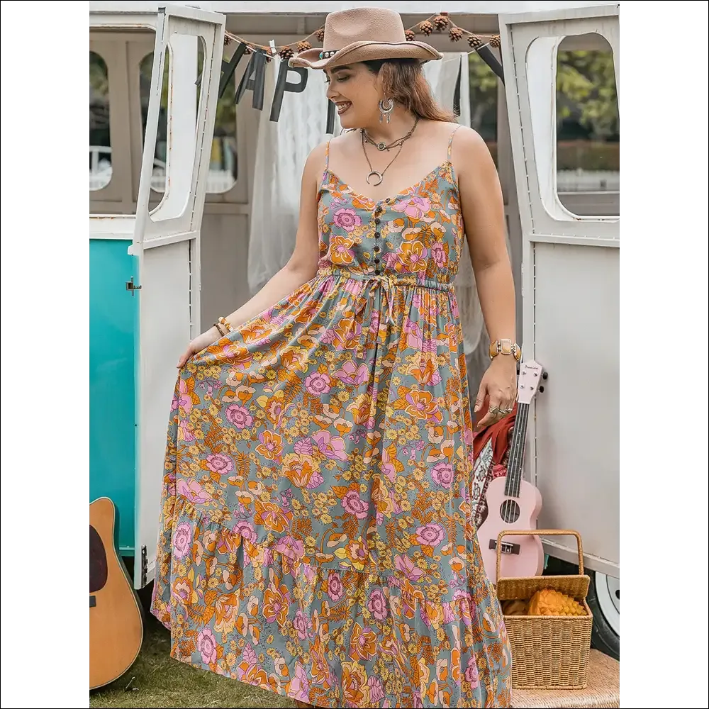 Chic Drawstring Ruffle Hem Maxi Dress