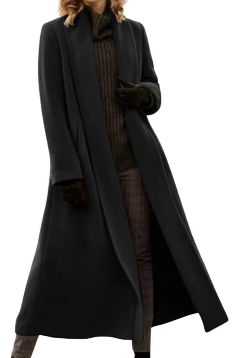 Chouyatou Women's Elegant Shawl Collar Open Front Wool Coat Formal Work Mid Long Winter Pea Coat