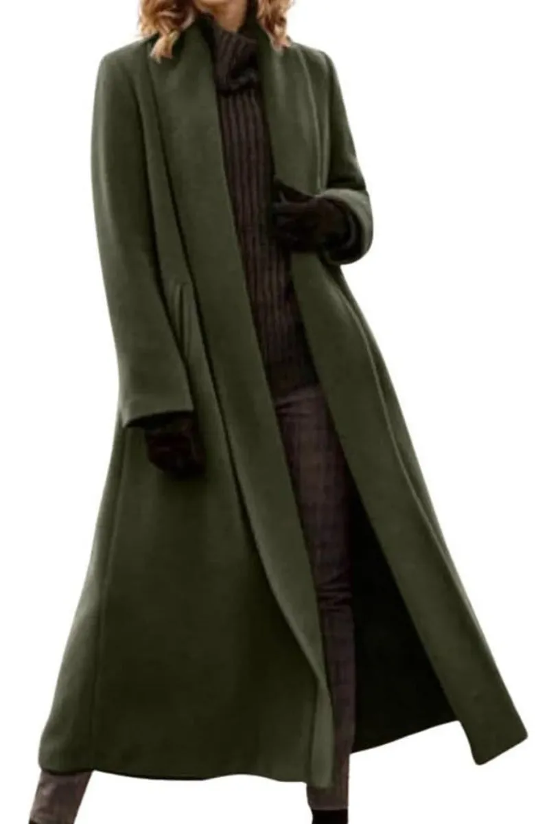 Chouyatou Women's Elegant Shawl Collar Open Front Wool Coat Formal Work Mid Long Winter Pea Coat