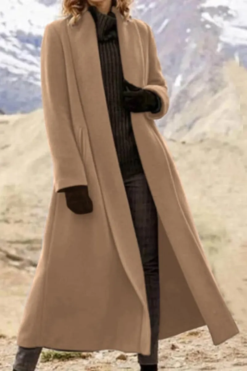 Chouyatou Women's Elegant Shawl Collar Open Front Wool Coat Formal Work Mid Long Winter Pea Coat