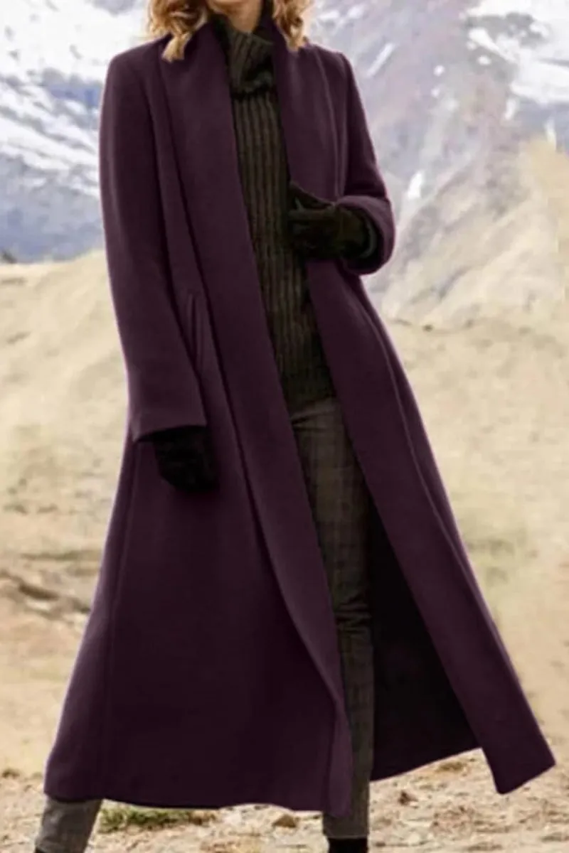 Chouyatou Women's Elegant Shawl Collar Open Front Wool Coat Formal Work Mid Long Winter Pea Coat