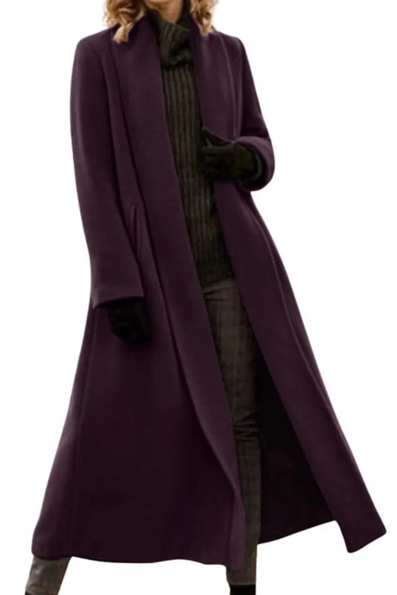 Chouyatou Women's Elegant Shawl Collar Open Front Wool Coat Formal Work Mid Long Winter Pea Coat