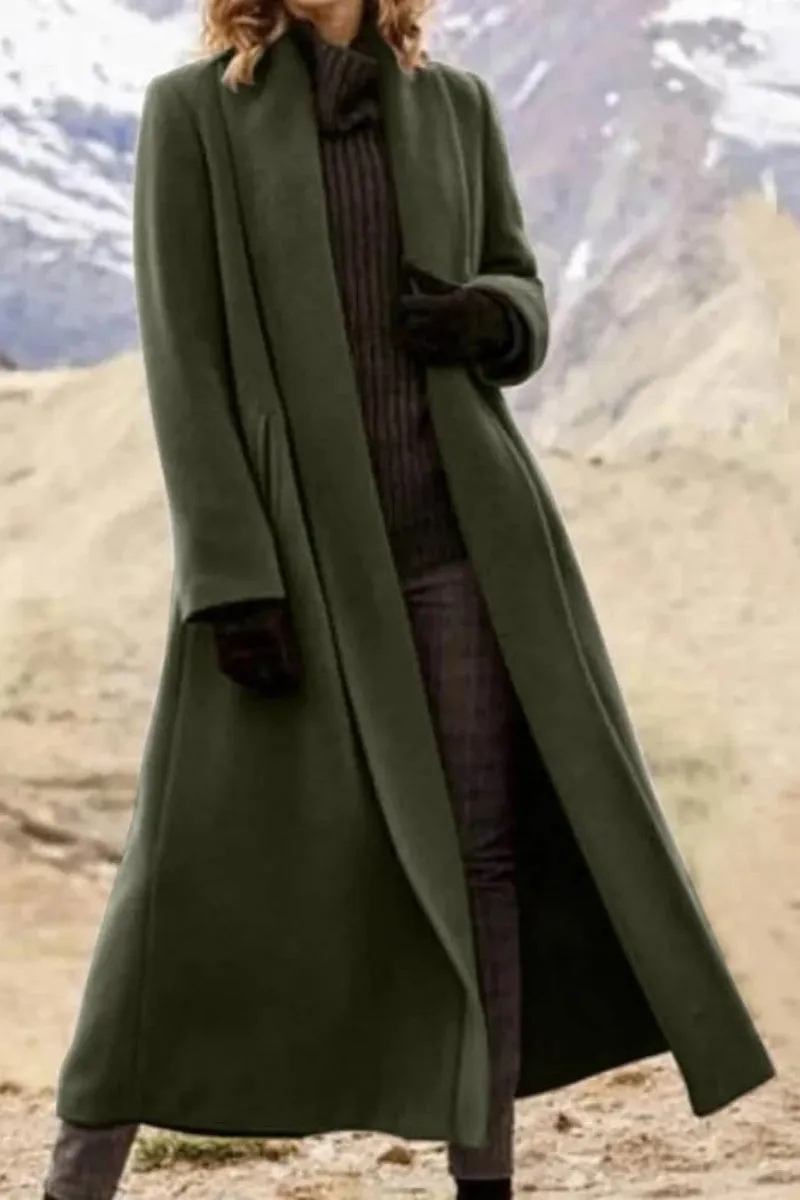 Chouyatou Women's Elegant Shawl Collar Open Front Wool Coat Formal Work Mid Long Winter Pea Coat
