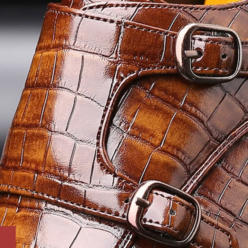 Classic Crocodile Pattern Business Men Flat Party Shoes