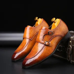 Classic Crocodile Pattern Business Men Flat Party Shoes