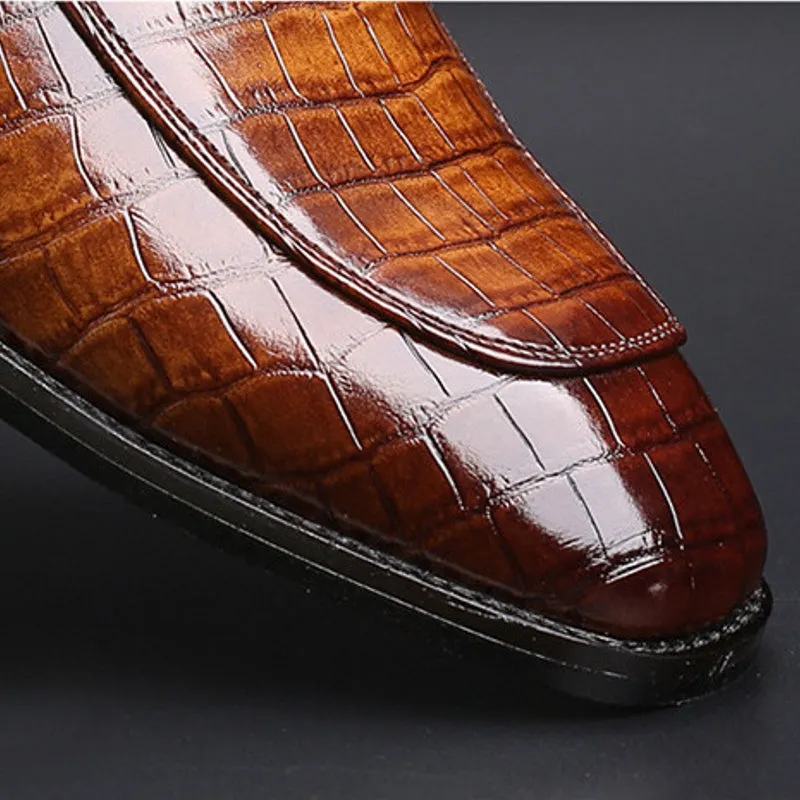 Classic Crocodile Pattern Business Men Flat Party Shoes