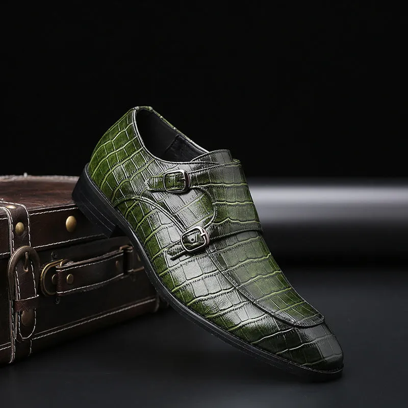 Classic Crocodile Pattern Business Men Flat Party Shoes