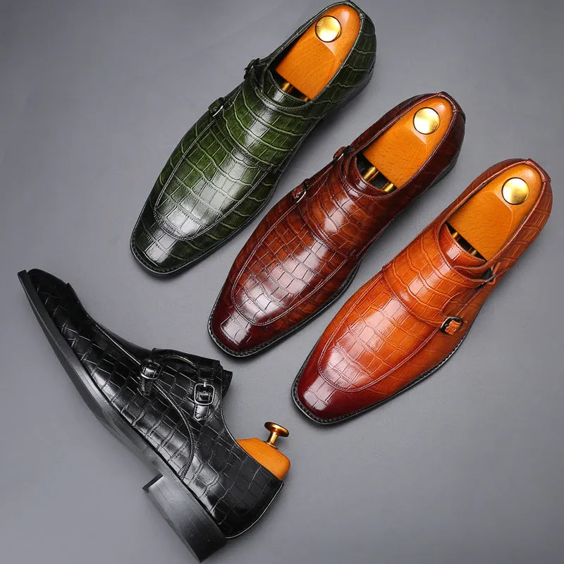 Classic Crocodile Pattern Business Men Flat Party Shoes