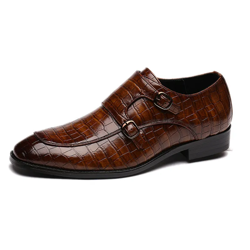 Classic Crocodile Pattern Business Men Flat Party Shoes
