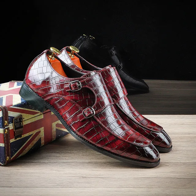 Classic Crocodile Pattern Business Men Flat Party Shoes