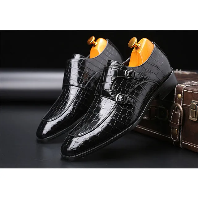 Classic Crocodile Pattern Business Men Flat Party Shoes
